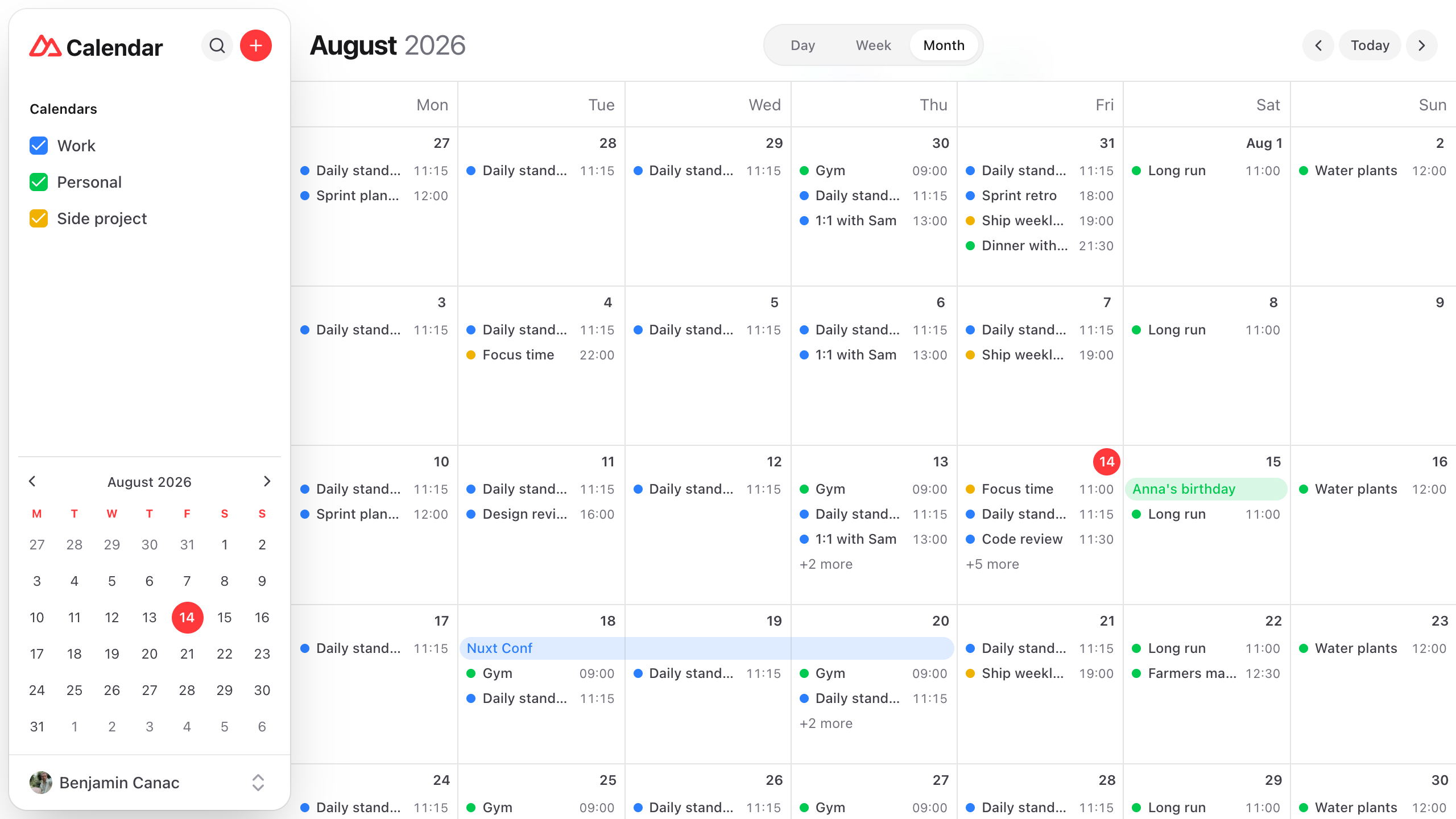 Nuxt Calendar Template